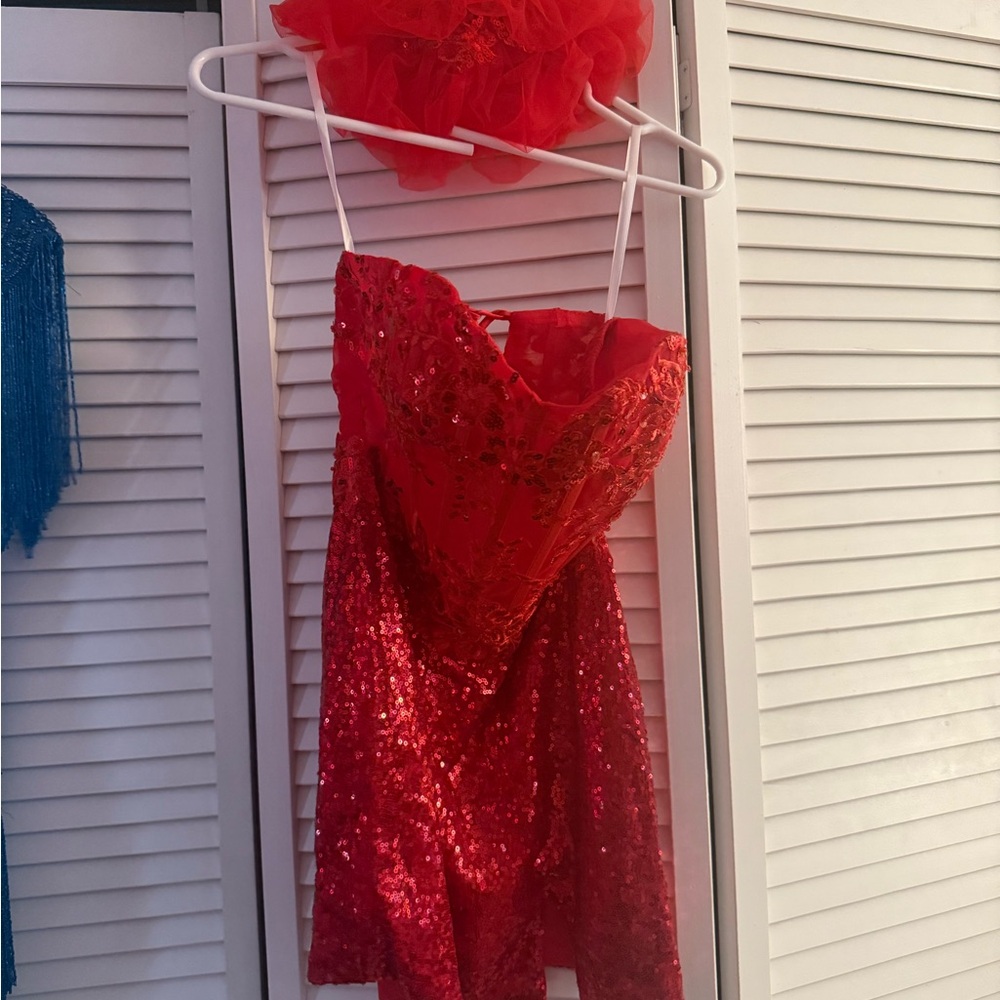 Red Sequin Strapless Dress